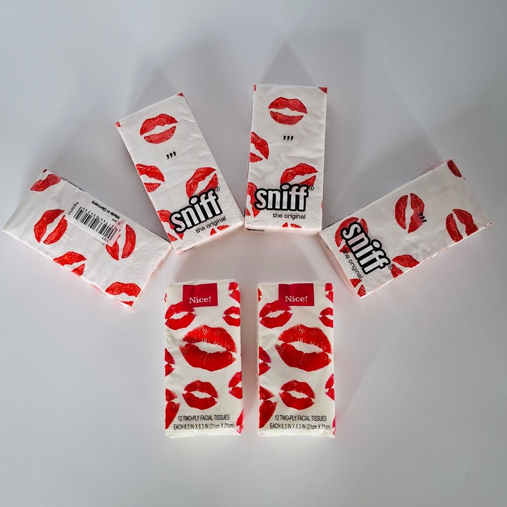 Lot 6 Sniff Lips & Nice Pocket Facial Tissues Sealed Vintage Style Germany